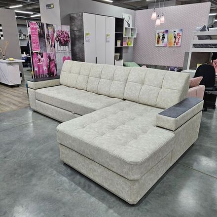 Диван-кровать "Консул" с оттоманкой ПБ, (Nappa-01/накладки Бетон), Блисс-Мебель г.Березовский