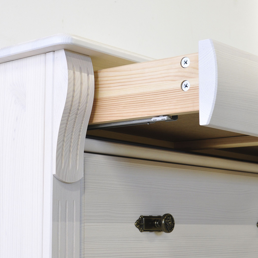 Комод деревянный Сюзанна 91х42х125 см, белый комод из массива сосны с 5-ю ящиками и дверью