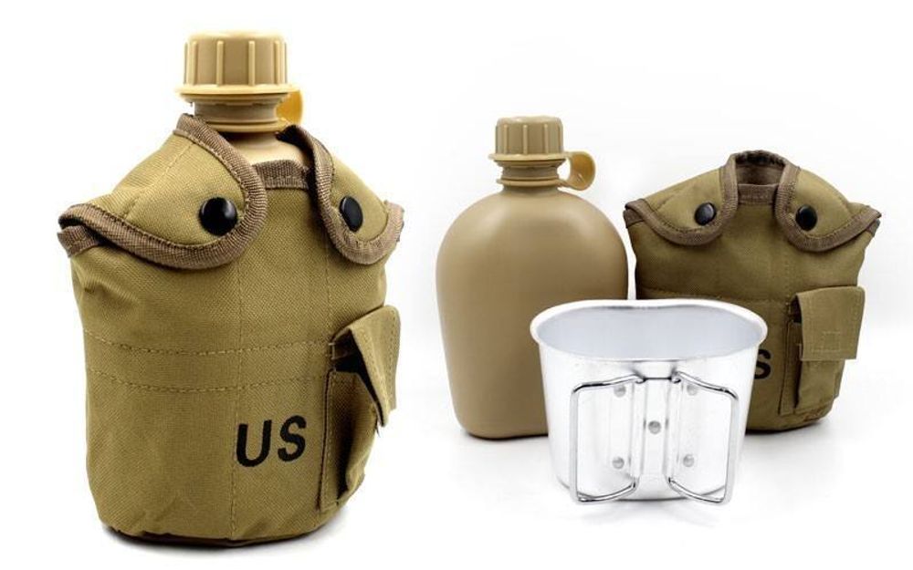 Фляга армейская US с алюминиевым котелком Coyote