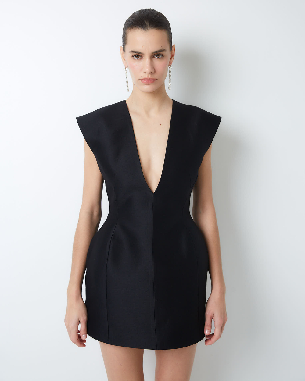 Платье из шелка и шерсти Диор с формодержащими бедрами черный