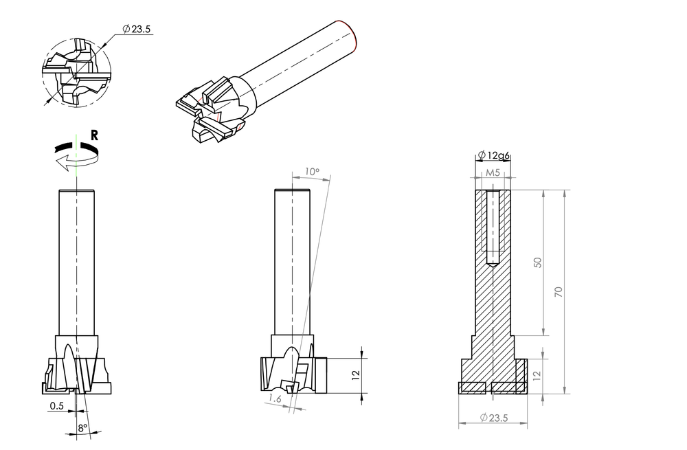 PCD концевая фреза D.23,5x12 S.12x50 Z2+1