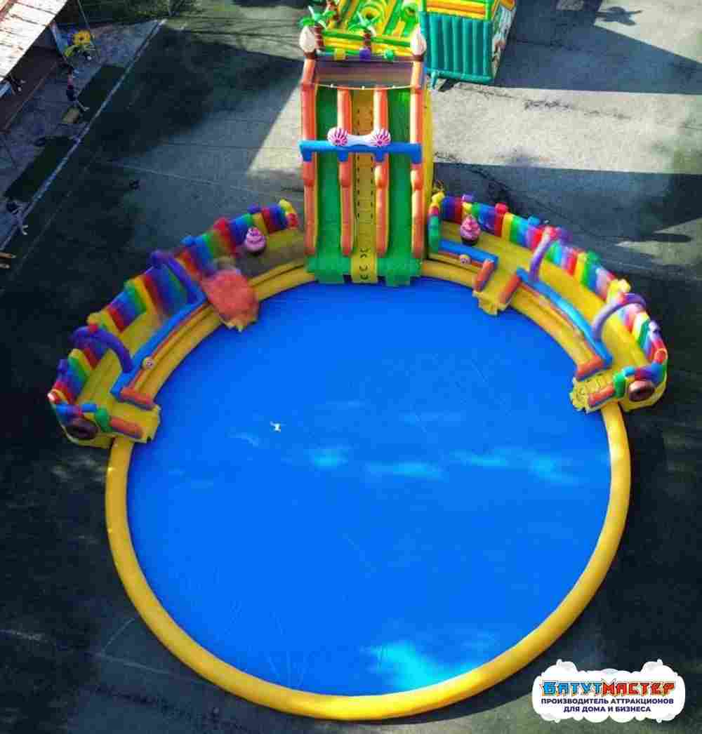 Надувной аквапарк с бассейном и горками «Сладкая страна», 25×25×10 м