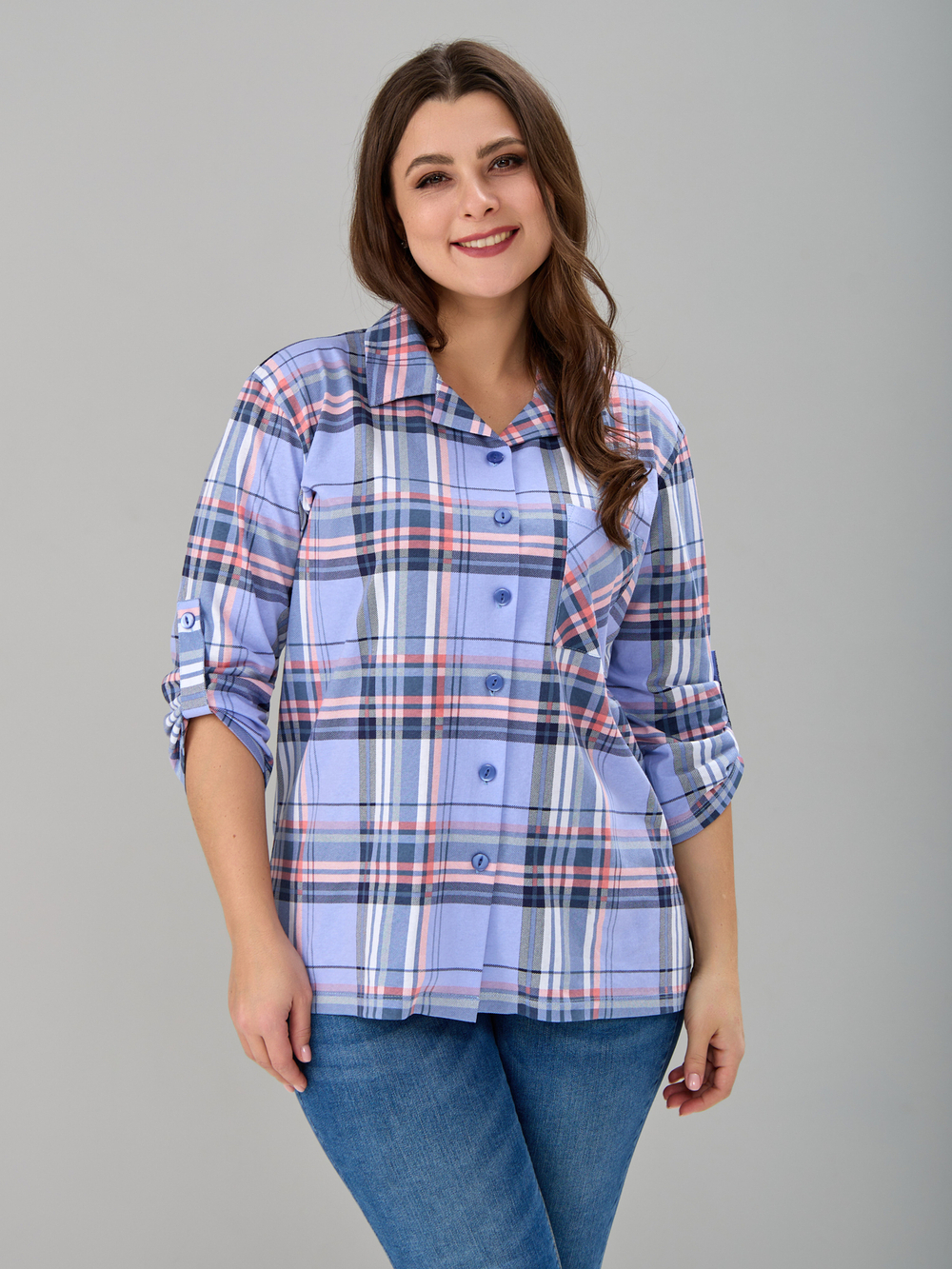 Рубашка Р-001/клетка-голубая