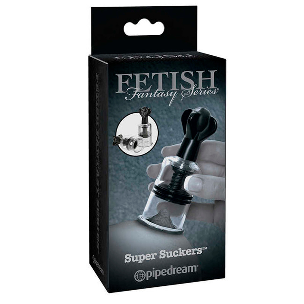 Вакуумная поршневая помпа "Super Suckers" для сосков (Цвет: прозрачный с черным)