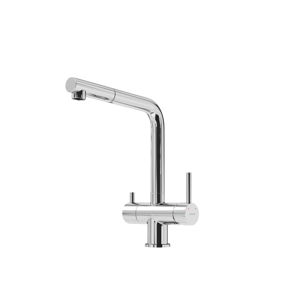 Смеситель для кухни Sancos Spin с вытяжным изливом, краном для фильтра, хром, SC4015CH