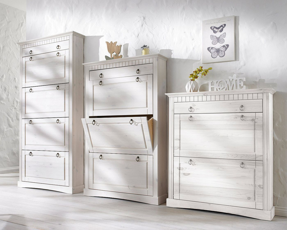 Обувница для прихожей, 87х21х169, Неаполь, закрытая, 4 двери 1 ящик, из массива дерева, белый, Dipriz