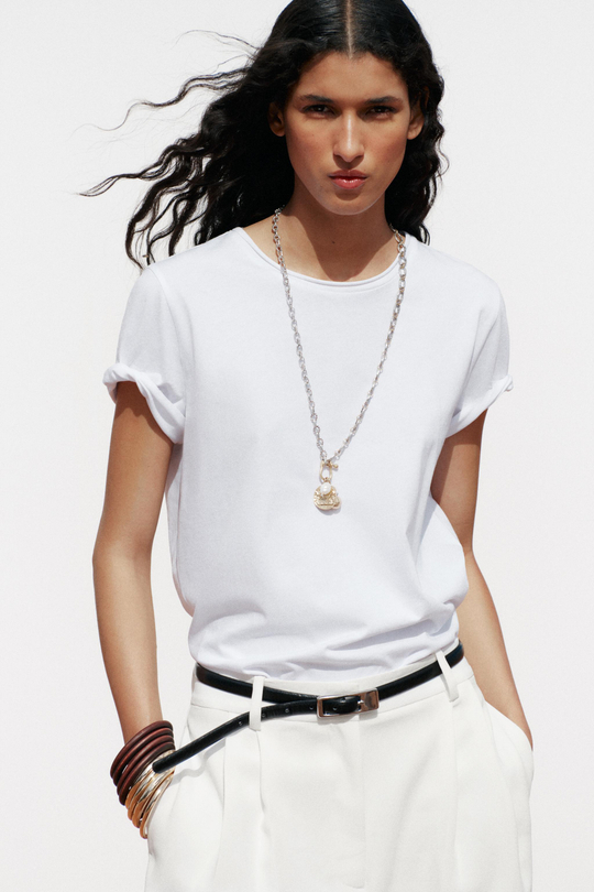 ZARA ФУТБОЛКА С КОРОТКИМИ РУКАВАМИ И ЭФФЕКТОМ ПОТЕРТОСТИ, БЕЛЫЙ