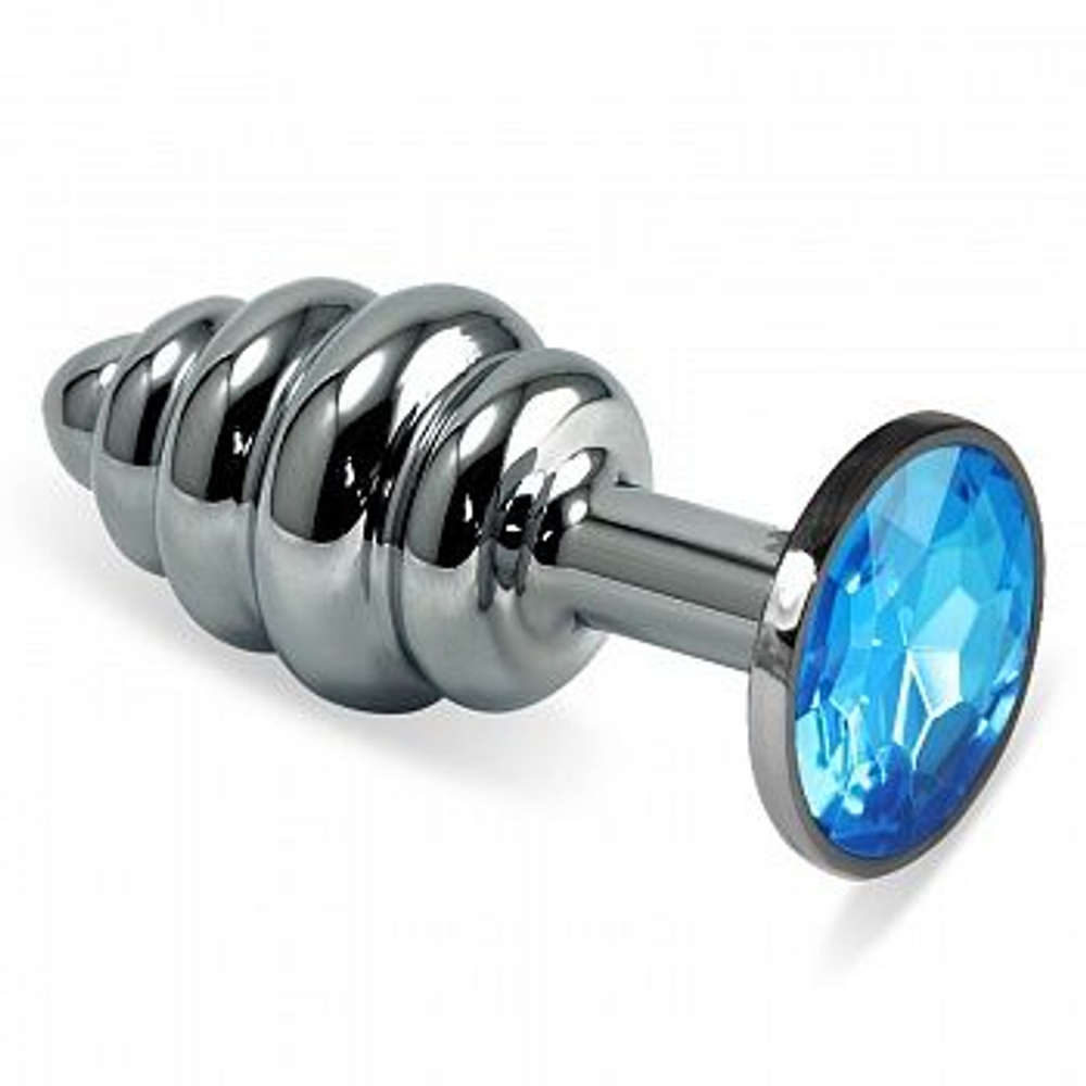 Анальная пробка фигурная 9х4см голубой страз 47145-3MM