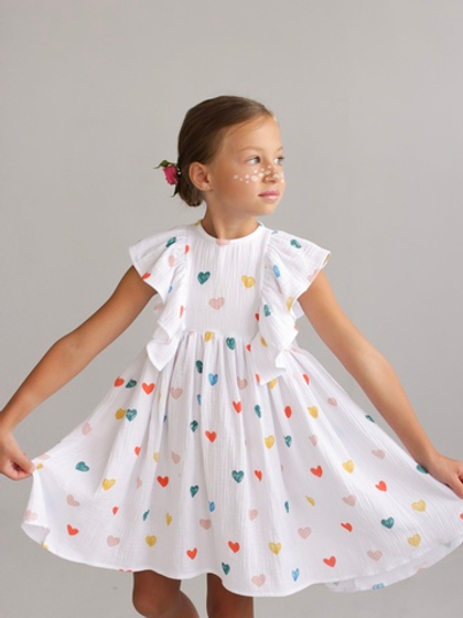 Платье из муслина «Разноцветные сердечки»
