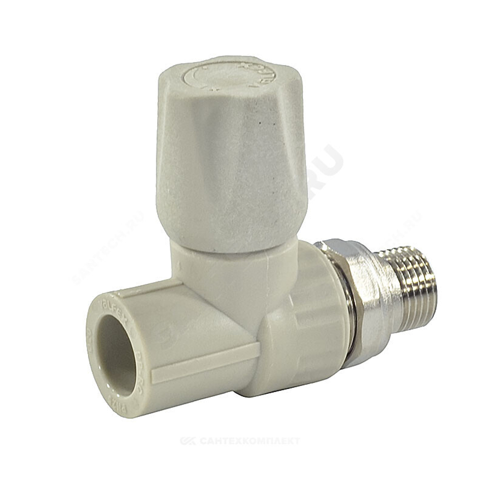 Клапан (вентиль) PP-R запорный серый Дн 20х1/2" Ру25 НР прямой для радиатора VALFEX 1014620012Г