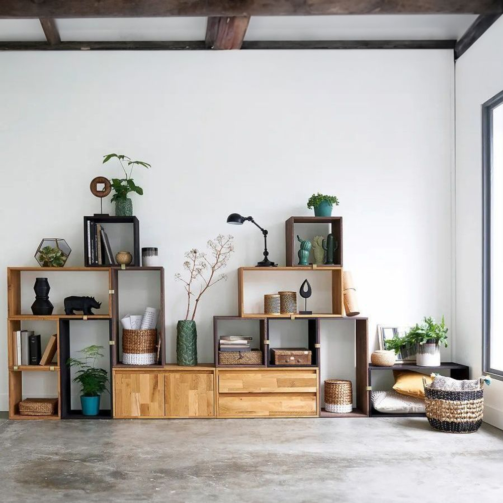 Полка настенная,70х28х35, Эдгар, полка настольная и напольная, для ванной и спальни, стеллаж модульный, черный дуб, La Redoute