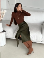 Юбка кожаная трапеция миди