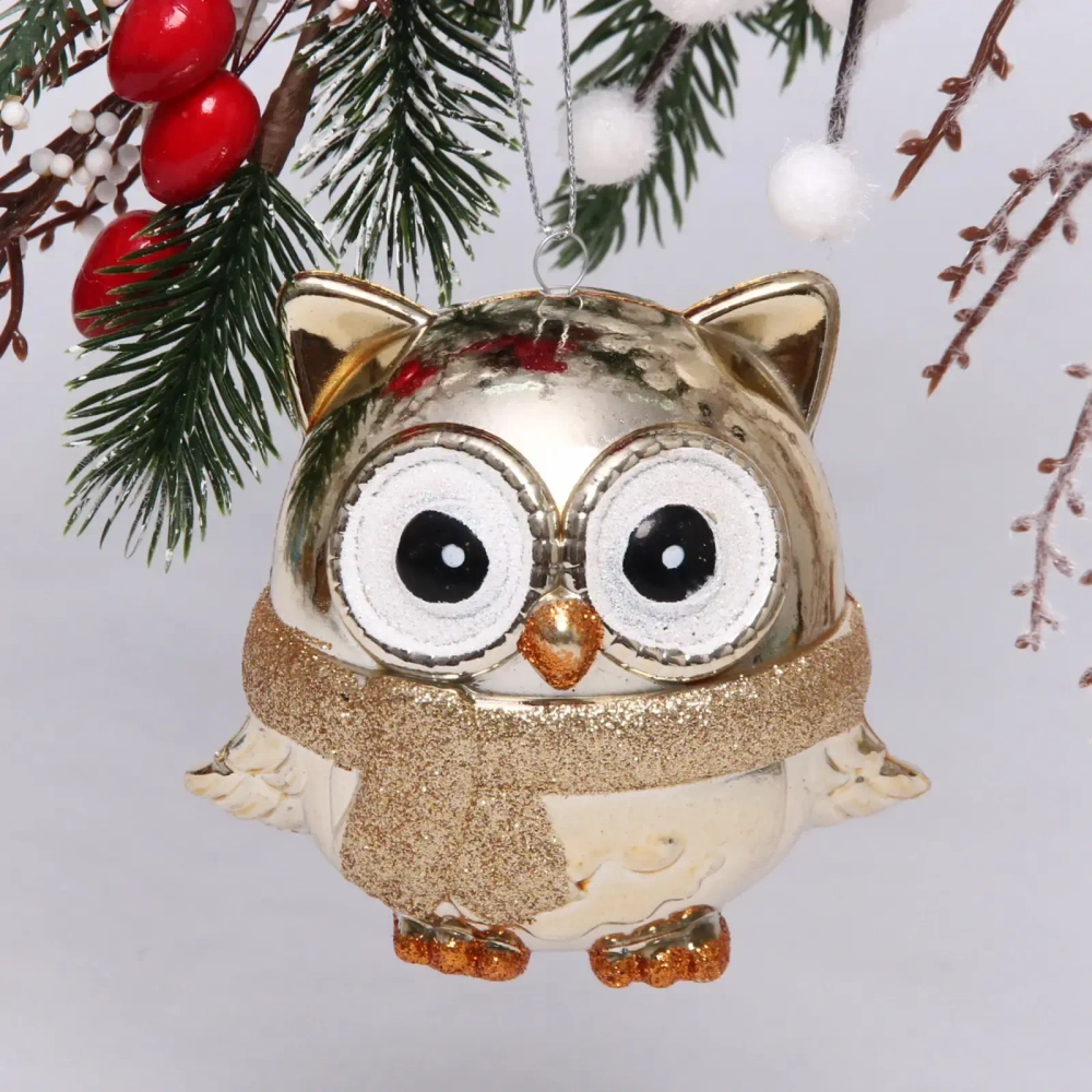 Ёлочная игрушка «Мудрая сова» 10*5*10 см, шампань