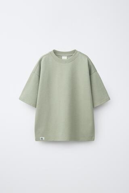 ZARA ОДНОТОННАЯ ФУТБОЛКА ИЗ ИНТЕРЛОКА, СЕРО-КОРИЧНЕВЫЙ