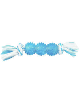 CanineClean игрушка для собак Палочка синтетическая резина с канатом 25см с ароматом мяты (голубой)