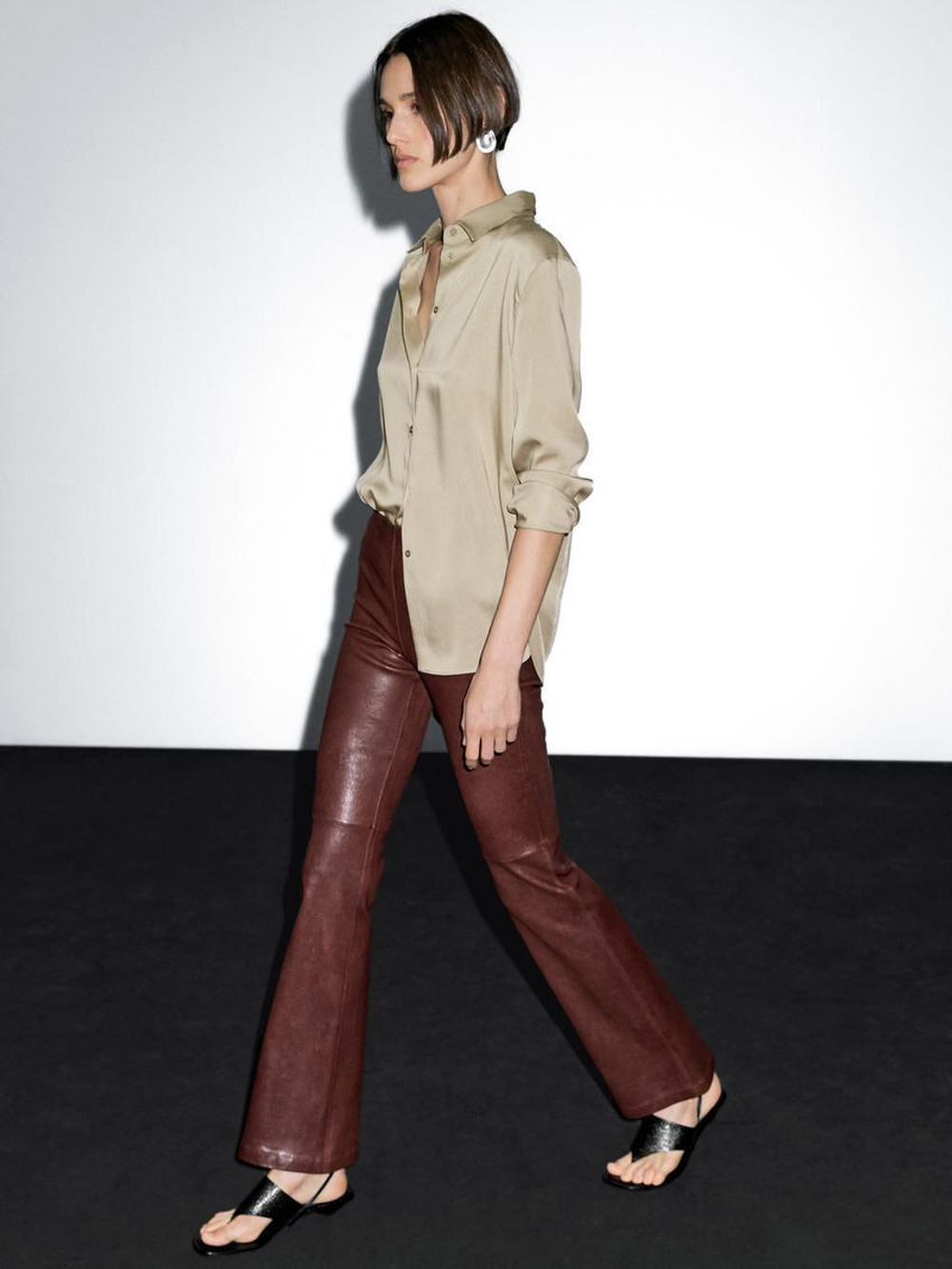 Massimo Dutti Рубашка свободного кроя с рубашечным воротником, бежевый