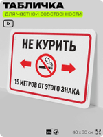 Табличка для частной территории "Не курить 15 метров от этого знака", на дом, для участка, организаций и частных территорий, предупреждающая, 40х30 см, Silver Plane x Айдентика Технолоджи