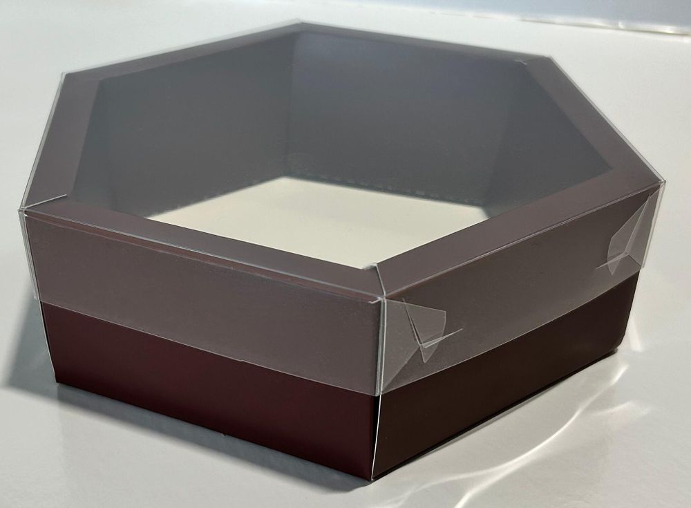 Коробка для зефира &quot;шестигранник&quot; с пластиковой крышкой 18*18*6 см шоколад
