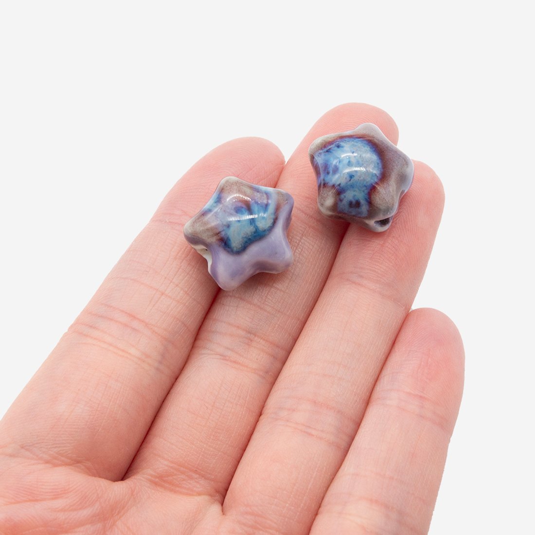 Бусина в форме звезды, 15,7*16,2мм, фиолетовая, глазурированный фарфор