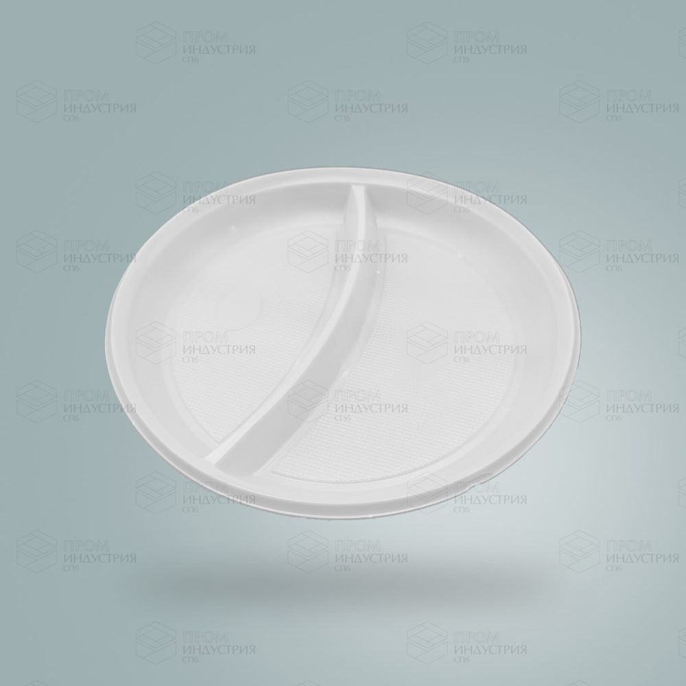 Тарелка d-205 2 секции пластик белая (100/2000)