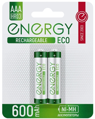 Батарейки аккумуляторные ENERGY EСО NIMH-600-HR3/2B (ААА) мизинчиковые, в спайке 2 шт