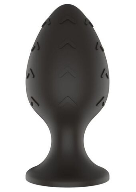 Черная средняя силиконовая анальная пробка с рельефом в виде галочек