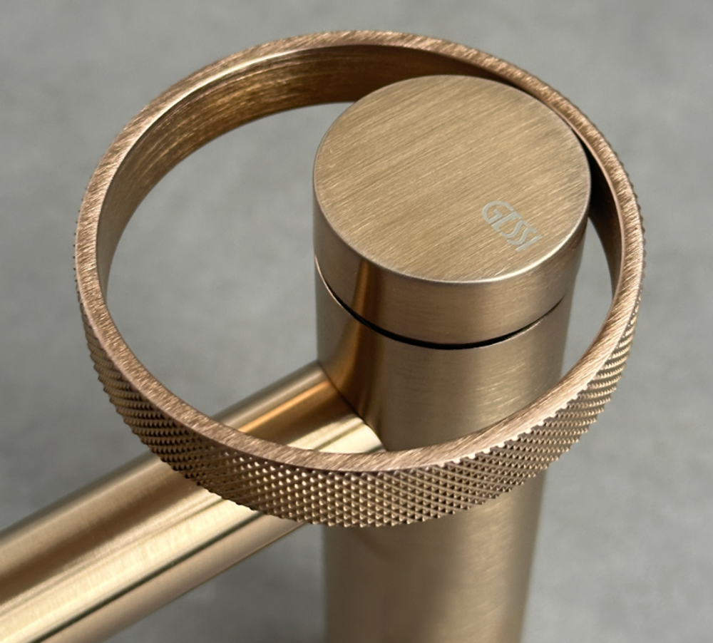 Смеситель для раковины Gessi Anello, высокий, короткий излив, цвет Warm Bronze Brushed PVD