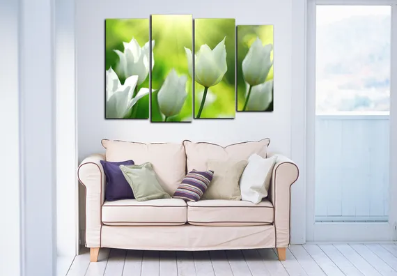 Модульная картина "Белые тюльпаны"
