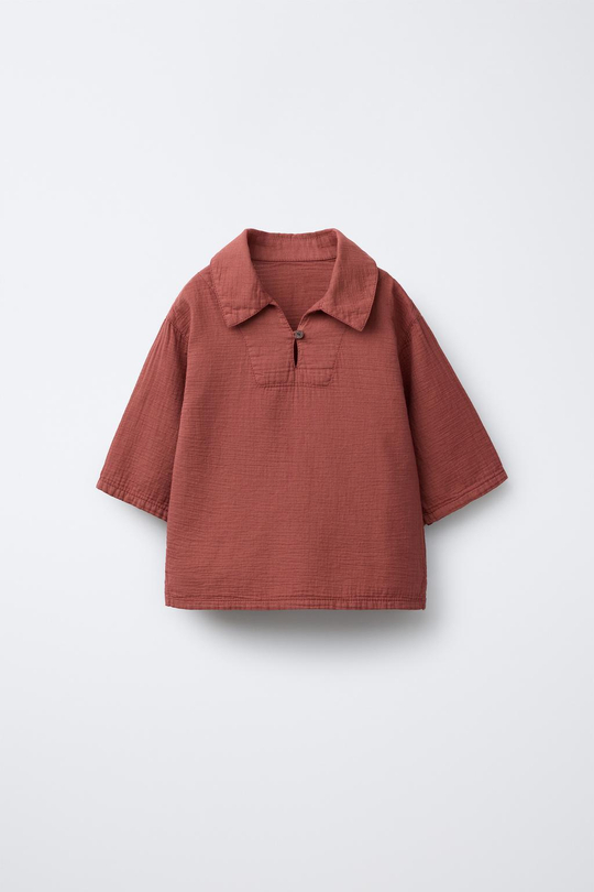 ZARA РУБАШКА ИЗ РЕЛЬЕФНОЙ ТКАНИ, ГРАНАТОВЫЙ
