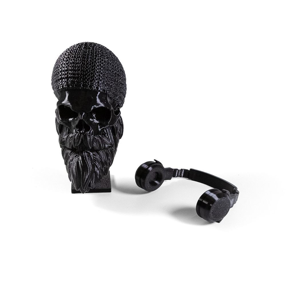Бородатый череп в растакапе, фигурка для декора интерьера, арт-объект, коллекционный предмет, 3D печать, черный 18 см.
