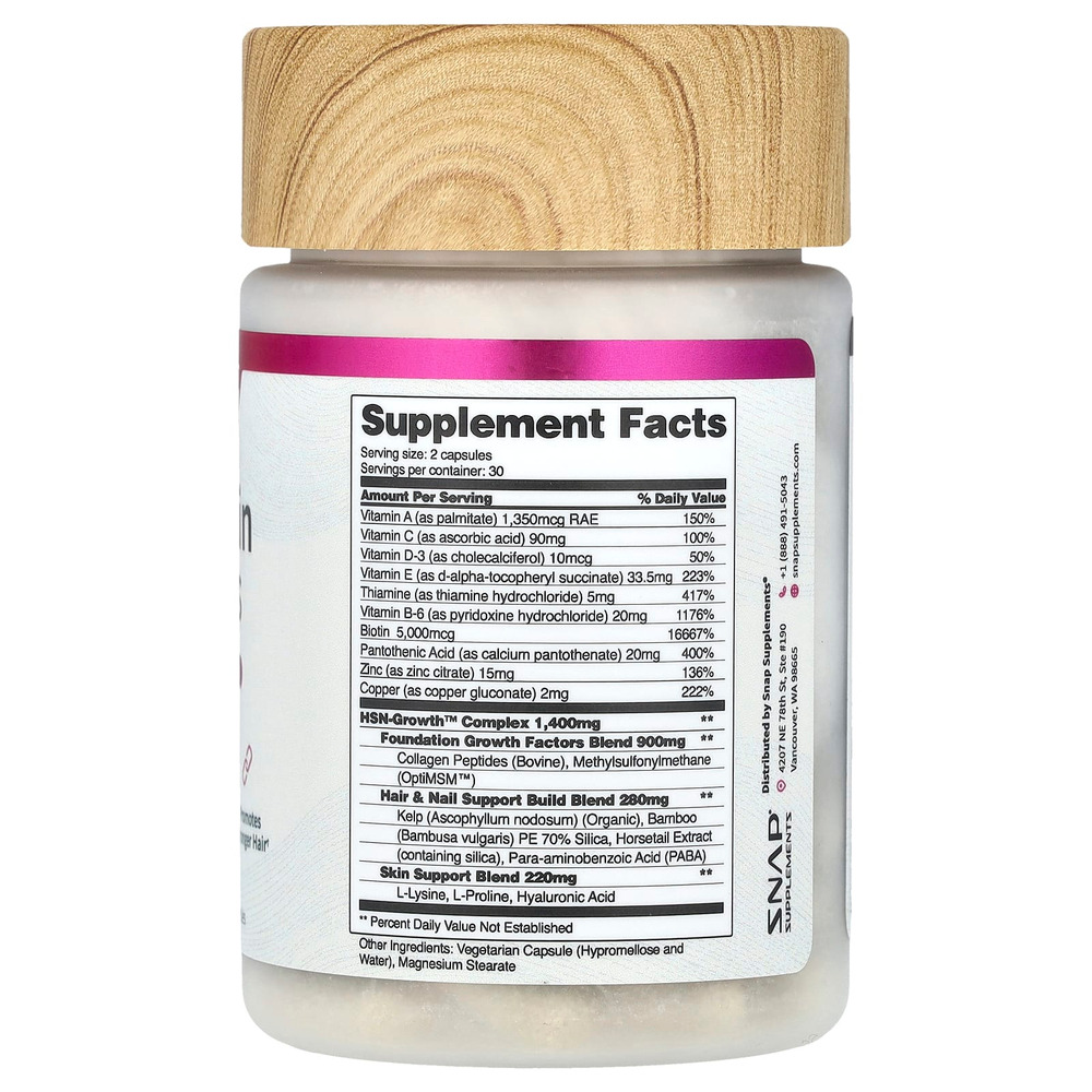 Snap Supplements, Для волос, кожи и ногтей, 60 капсул