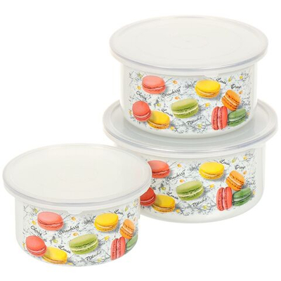 Салатник эмал сталь, кругл, 3 шт, 1,1.9,2.5 л, с крыш, Цветное печенье, Керчь