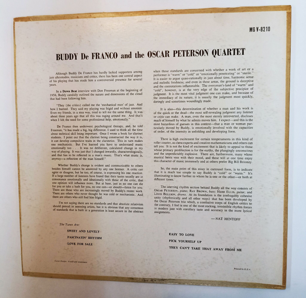 Винтажная виниловая пластинка LP Buddy De Franco And The Oscar Peterson Quartet (USA 1960)