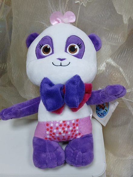 Панда с синим бантом, 26 см