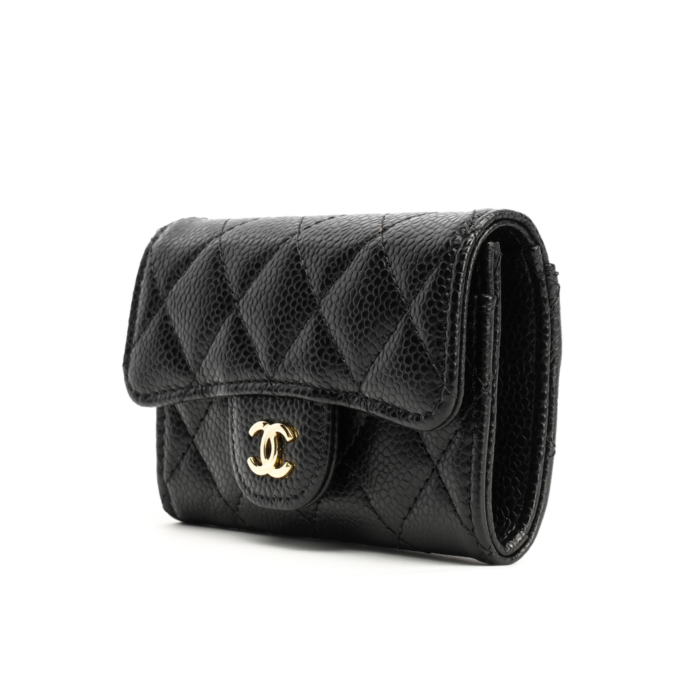 CHANEL Grain Embossed Cow Leather Coin Purse Card Holder, Wallet Women"s Black