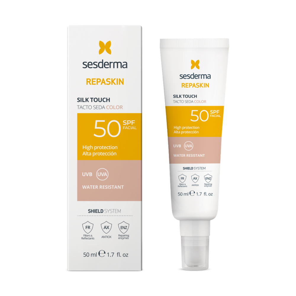 REPASKIN SILK TOUCH COLOUR SPF 50 Средство солнцезащитное с нежностью шелка с тонирующим эффектом для лица