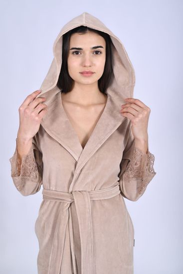 0483 Халат женский велюровый с капюшоном Nusa Niki Kadife