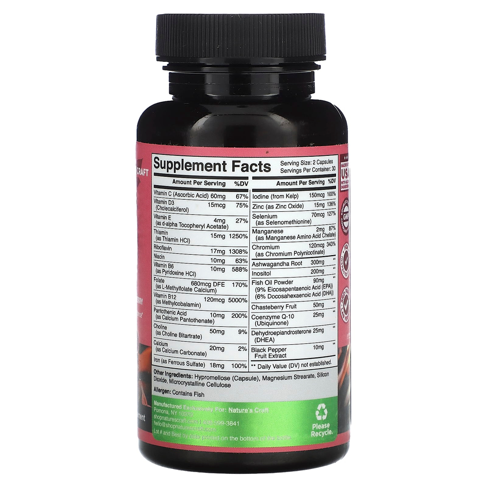 Nature's Craft, средство для женского здоровья, средство для повышения фертильности, с фолатом, коэнзимом Q10 и витексом, 60 капсул