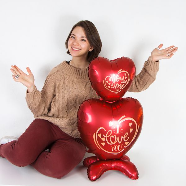 Шар 3D (38''/97 см) Фигура на подставке, Сердца, Признание в любви, Красный, 1 шт.