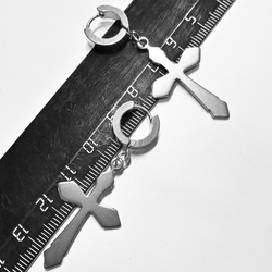 Серьги кольца с подвеской "Большой крест" (36х22мм) для пирсинга ушей. Медицинская сталь. Цена за пару!