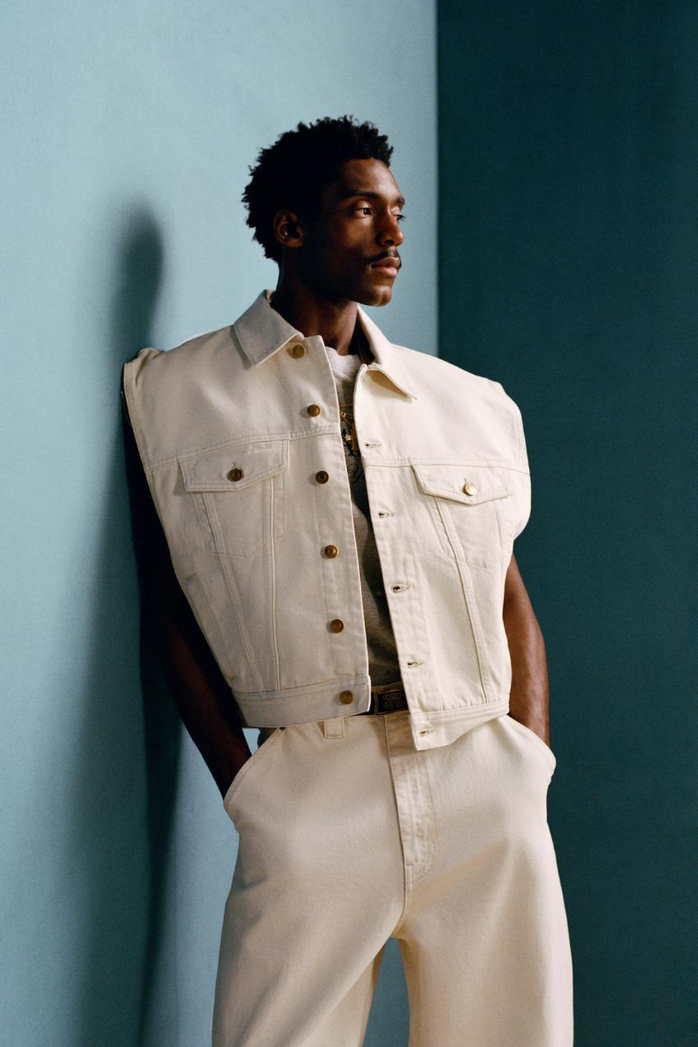 ZARA X WILLY CHAVARRIA ДЖИНСОВЫЙ ЖИЛЕТ, ЭКРЮ