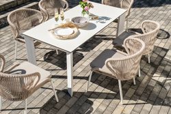 "Венето" обеденная группа на 6 персон со стульями "Милан", каркас белый, роуп бежевый