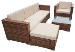 "Даллас" лаунж-зона из искусственного ротанга на 5 персон, цвет коричневый