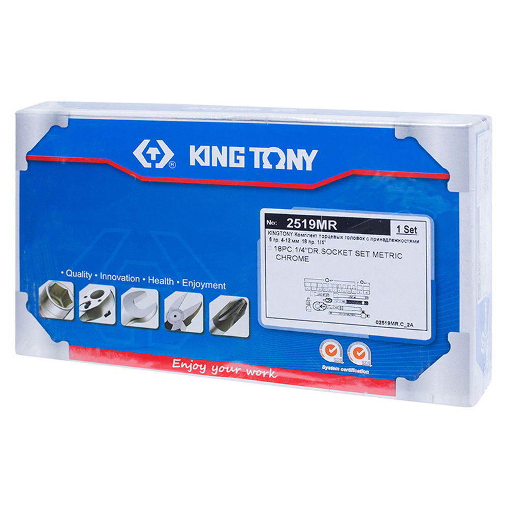 KING TONY (2519MR) Набор торцевых головок с принадлежностями 1/4", 6-гранные, 4-12 мм, 18 предметов