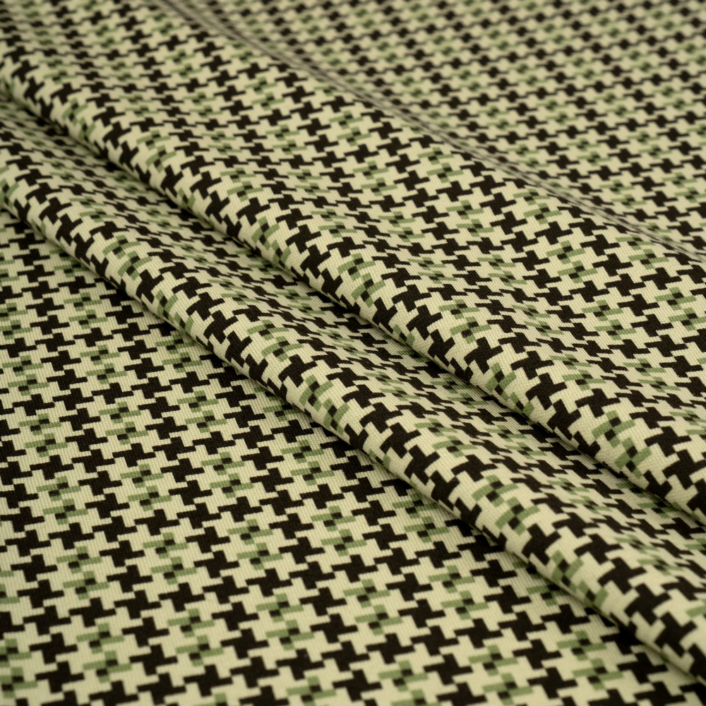 Трикотаж дабл-фэйс, 64% ПЭ, 36% Хлопок, 265 гр/м2, зелёный/т.коричневый (20629)