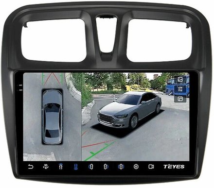 Магнитола для Renault Logan 2, Sandero 2 2014+ (рамка 10) - Teyes CC3-2K-360 на Android 10, 2K QLED, 6Гб+128Гб, CarPlay, 4G SIM-слот, 4 камеры в комплекте