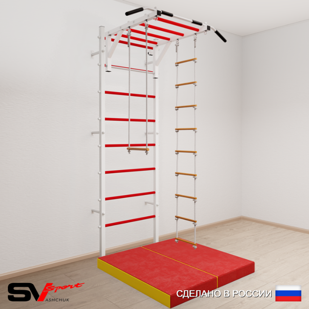 Шведская стенка Sv Sport усиленная 6384 (Турник рукоход/Лестница/Трапеция/Мат 1м)