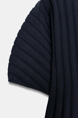 ZARA ТОП В РУБЧИК С ОБЪЕМНЫМИ РУКАВАМИ, МОРСКОЙ СИНИЙ