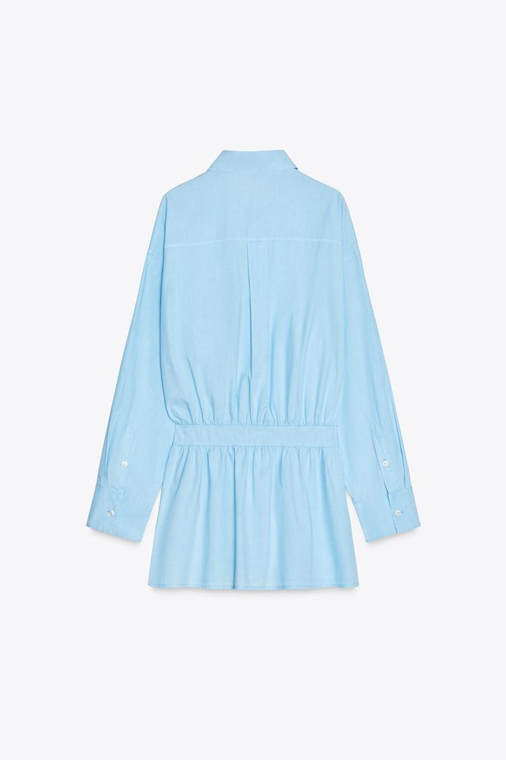 ZARA ПЛАТЬЕ-РУБАШКА СО СКЛАДКАМИ, ВОДЯНИСТО-ГОЛУБОЙ