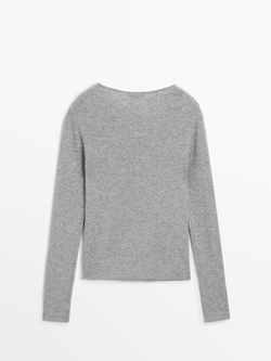 Massimo Dutti Шерстяной свитер в рубчик, светло-серый